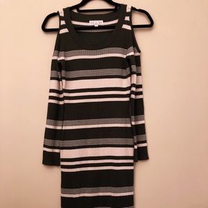 Pink Rose | Ribbed Bodycon Cold Shoulder Dress